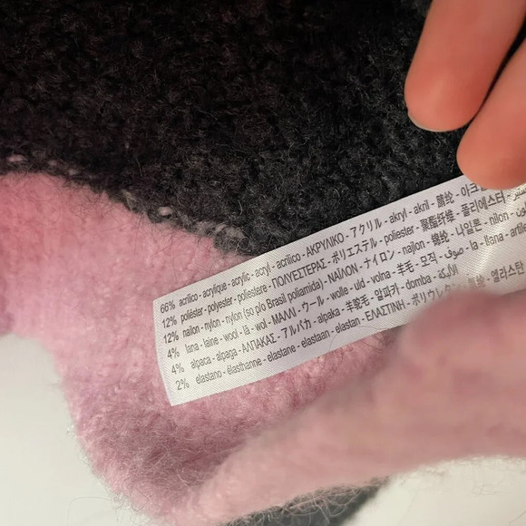 Zara Cropped Knit Contrast Hem Cardigan Grey Pink Size Medium - Picture 8 of 8